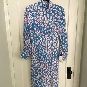 BLUE/PINK HIGH NECK MIDI DRESS